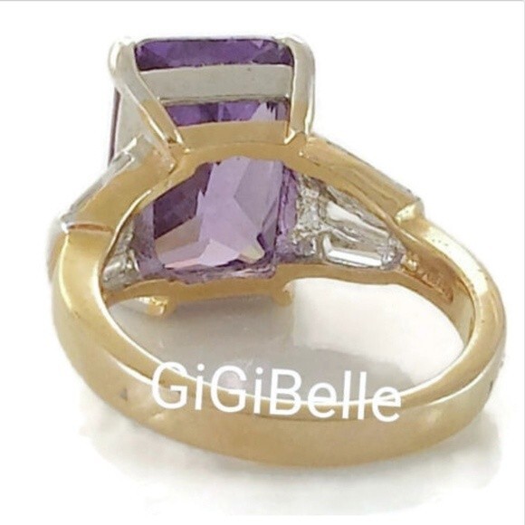 Art Deco Cocktail Ring Purple  Amethyst Cubic Zirconia Gold Size 10 - Picture 3 of 8